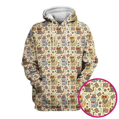American Flag Patriotic Cat & Dog Pattern Scrub Top, Comfortable Scrubs for Nurses