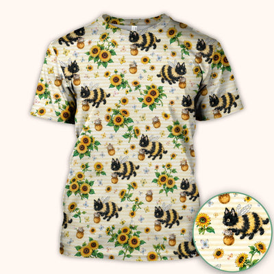Cute Bumblebee Cat Sunflower Pattern Scrub Top, Comfortable Scrubs for Nurses
