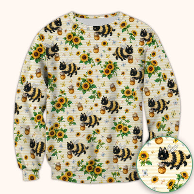 Cute Bumblebee Cat Sunflower Pattern Scrub Top, Comfortable Scrubs for Nurses