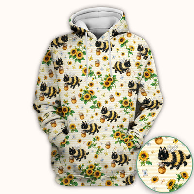Cute Bumblebee Cat Sunflower Pattern Scrub Top, Comfortable Scrubs for Nurses