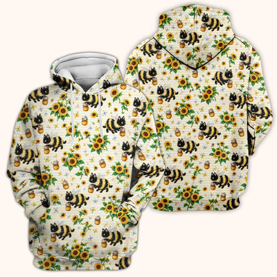 Cute Bumblebee Cat Sunflower Pattern Scrub Top, Comfortable Scrubs for Nurses