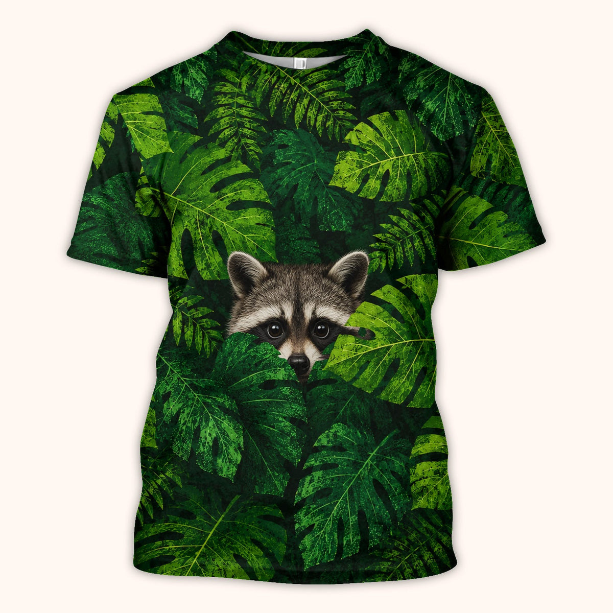 Cute Raccoon Tropical Leaf Pattern Scrub Top, Comfortable Scrubs for Nurses