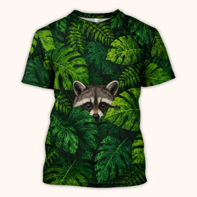 Cute Raccoon Tropical Leaf Pattern Scrub Top, Comfortable Scrubs for Nurses