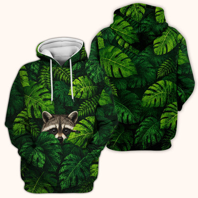 Cute Raccoon Tropical Leaf Pattern Scrub Top, Comfortable Scrubs for Nurses