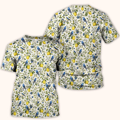Bluebird Lemon Blossom Pattern Scrub Top, Comfortable Scrubs for Nurses