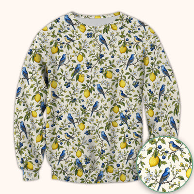 Bluebird Lemon Blossom Pattern Scrub Top, Comfortable Scrubs for Nurses