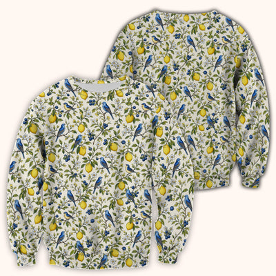 Bluebird Lemon Blossom Pattern Scrub Top, Comfortable Scrubs for Nurses