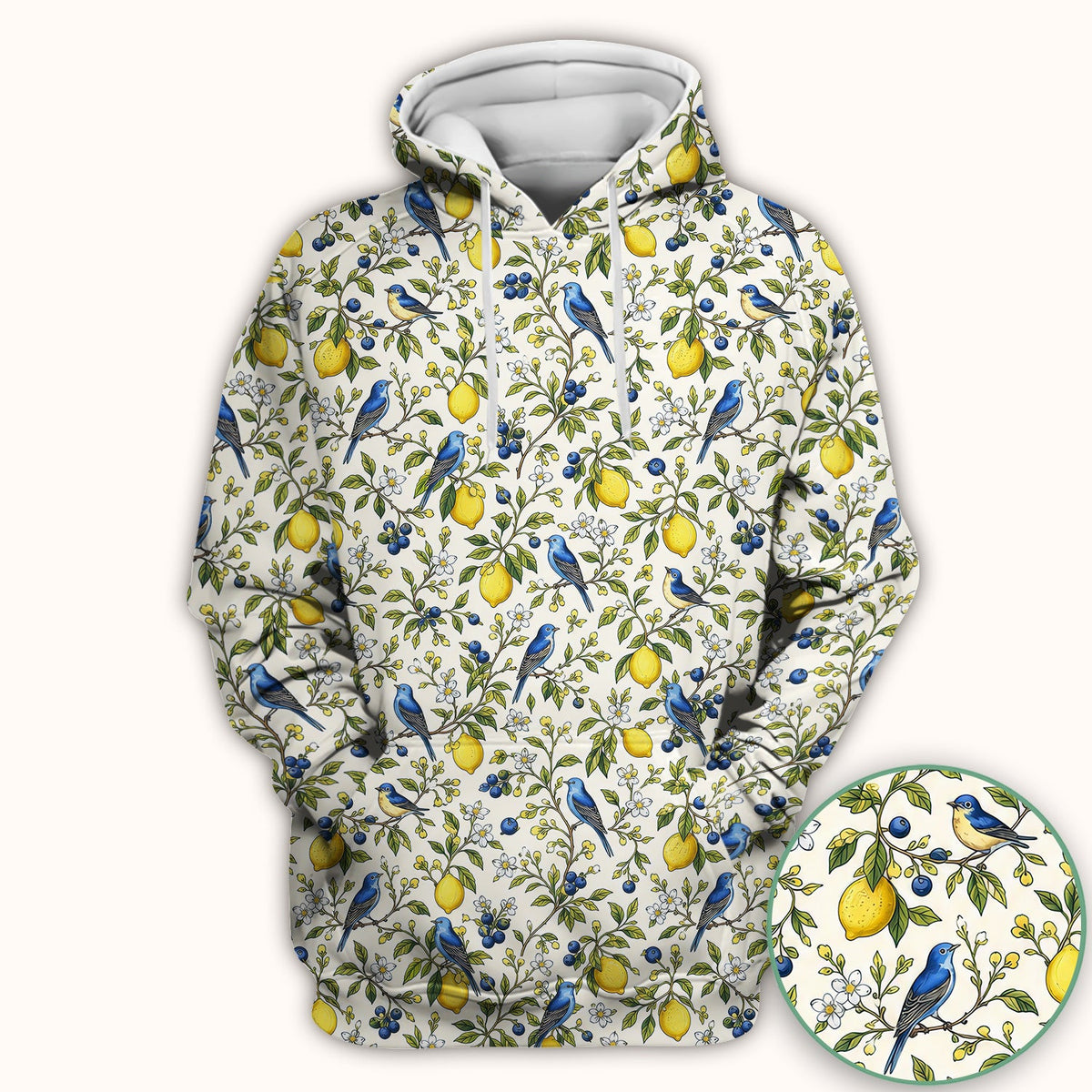 Bluebird Lemon Blossom Pattern Scrub Top, Comfortable Scrubs for Nurses