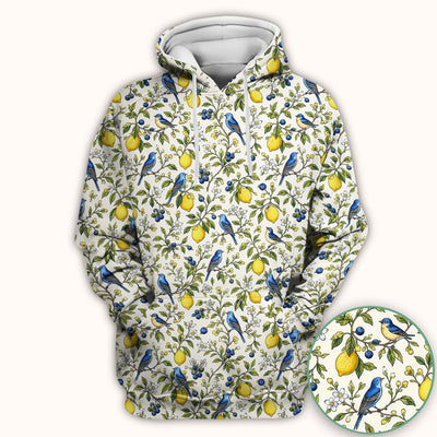Bluebird Lemon Blossom Pattern Scrub Top, Comfortable Scrubs for Nurses