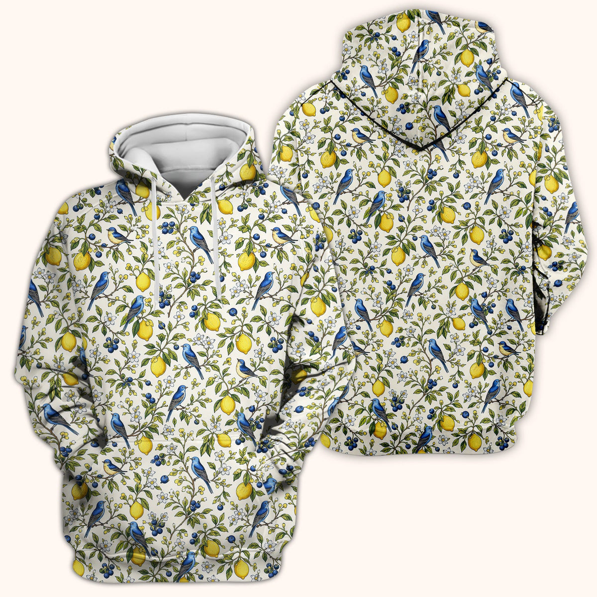 Bluebird Lemon Blossom Pattern Scrub Top, Comfortable Scrubs for Nurses