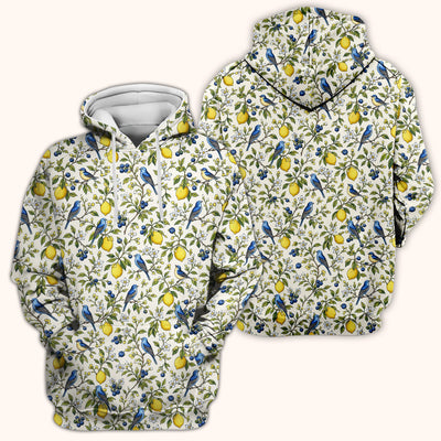 Bluebird Lemon Blossom Pattern Scrub Top, Comfortable Scrubs for Nurses