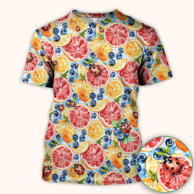 Cute Citrus Berry Ladybug Pattern Scrub Top, Comfortable Scrubs for Nurses