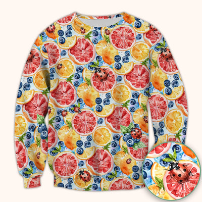 Cute Citrus Berry Ladybug Pattern Scrub Top, Comfortable Scrubs for Nurses
