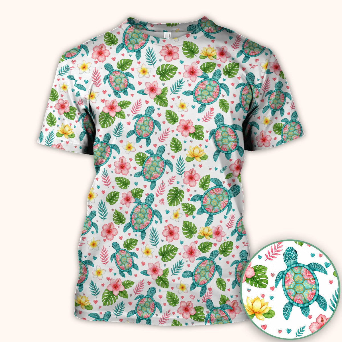 Tropical Sea Turtle Floral Pattern Scrub Top, Comfortable Scrubs for Nurses