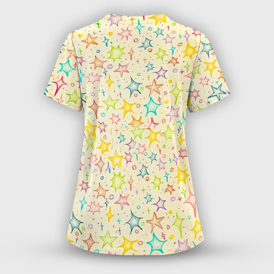 Chill Raccoon Starry Music Pattern Scrub Top, Comfortable Scrubs for Nurses