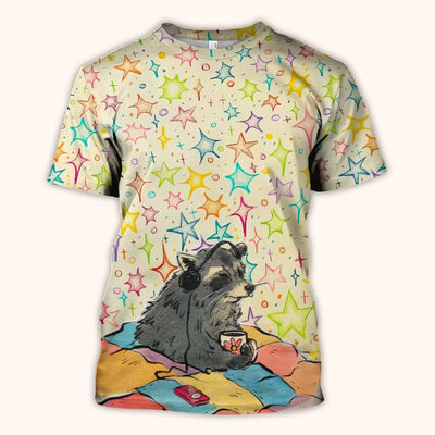 Chill Raccoon Starry Music Pattern Scrub Top, Comfortable Scrubs for Nurses