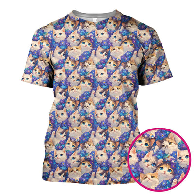 Cute Blue Eyed Kitten Pattern Scrub Top, Comfortable Scrubs for Nurses