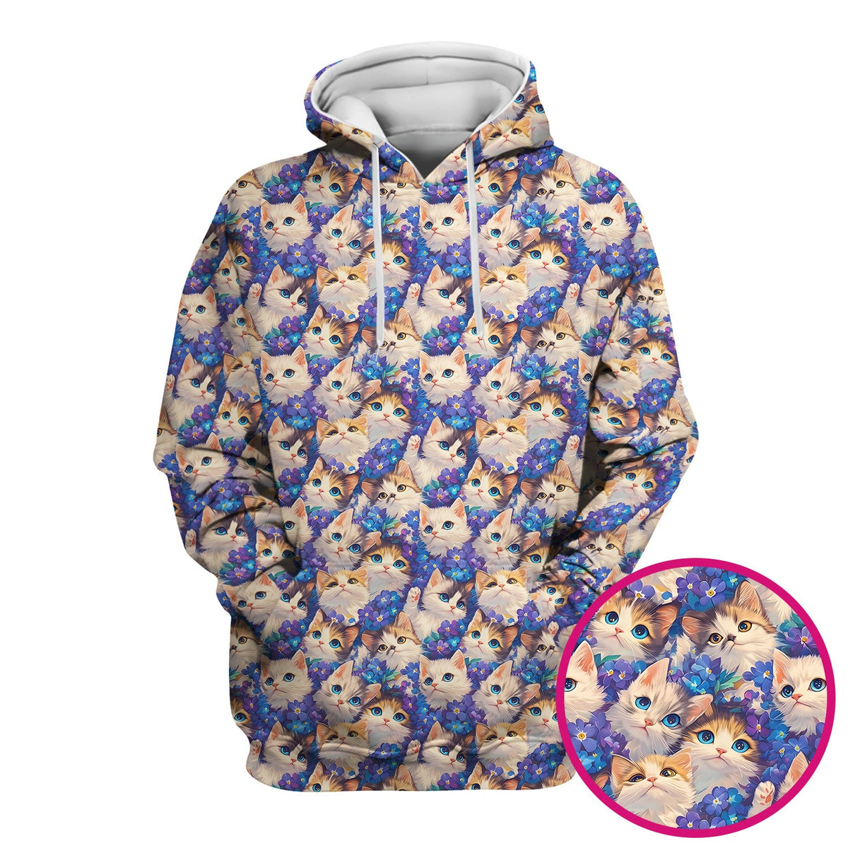 Cute Blue Eyed Kitten Pattern Scrub Top, Comfortable Scrubs for Nurses