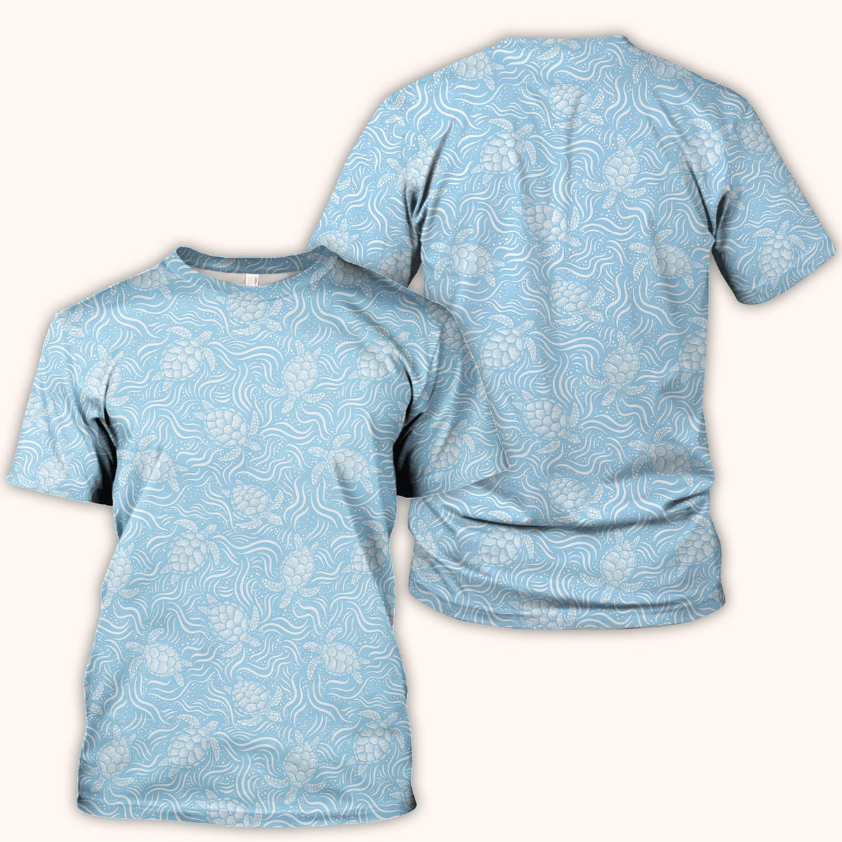Cute Ocean Sea Turtle Waves Pattern Scrub Top, Comfortable Scrubs for Nurses