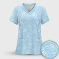 Cute Ocean Sea Turtle Waves Pattern Scrub Top, Comfortable Scrubs for Nurses