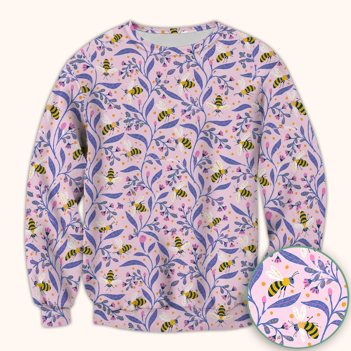 Cute Bumble Bee Floral Pattern Scrub Top, Comfortable Scrubs for Nurses
