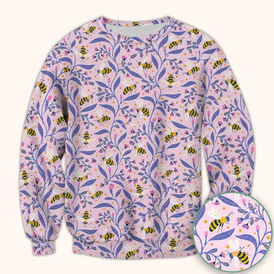 Cute Bumble Bee Floral Pattern Scrub Top, Comfortable Scrubs for Nurses