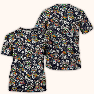 Tropical Raccoon Floral Pattern Scrub Top, Comfortable Scrubs for Nurses