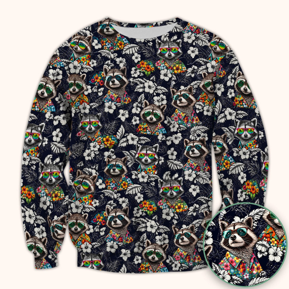 Tropical Raccoon Floral Pattern Scrub Top, Comfortable Scrubs for Nurses