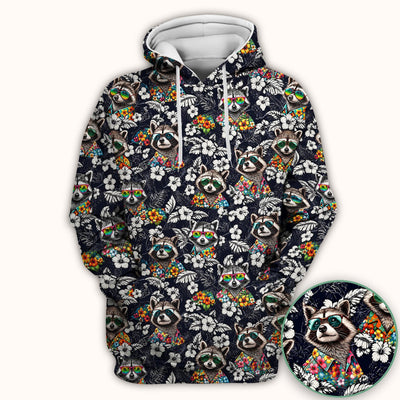 Tropical Raccoon Floral Pattern Scrub Top, Comfortable Scrubs for Nurses