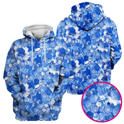 Blue Seashell Starfish Ocean Pattern Scrub Top, Comfortable Scrubs for Nurses