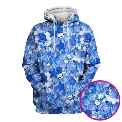 Blue Seashell Starfish Ocean Pattern Scrub Top, Comfortable Scrubs for Nurses