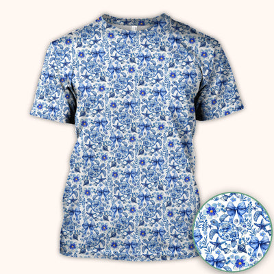 Cute Coastal Turtle Bow Pattern Scrub Top, Comfortable Scrubs for Nurses