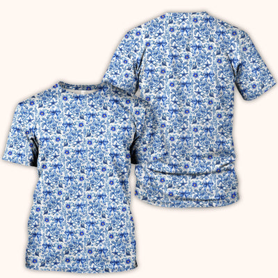 Cute Coastal Turtle Bow Pattern Scrub Top, Comfortable Scrubs for Nurses