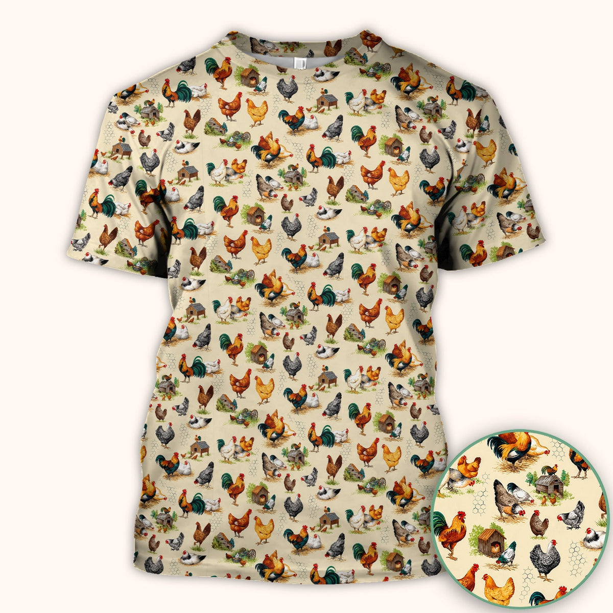 Farm Chicken Rooster Coop Pattern Scrub Top, Comfortable Scrubs for Nurses