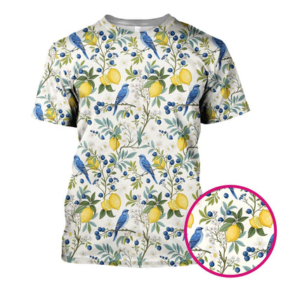 Cute Bluebird Lemon Berry Pattern Scrub Top, Comfortable Scrubs for Nurses