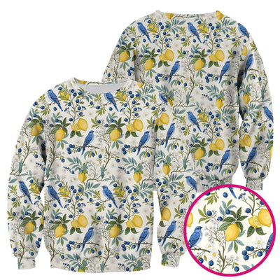 Cute Bluebird Lemon Berry Pattern Scrub Top, Comfortable Scrubs for Nurses