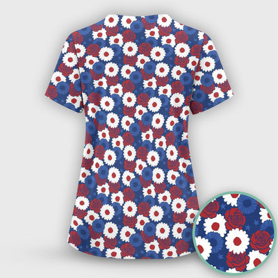 Daisy Rose Floral Pattern Scrub Top, Comfortable Scrubs for Nurses