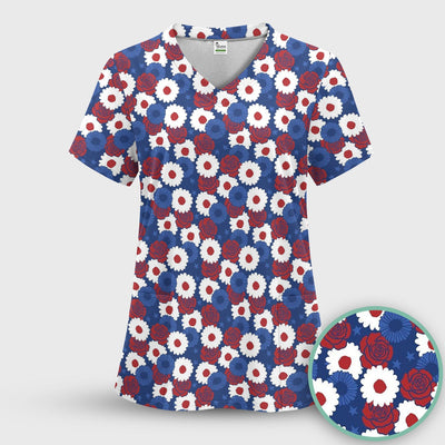 Daisy Rose Floral Pattern Scrub Top, Comfortable Scrubs for Nurses