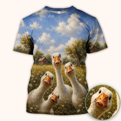 Cute Farmhouse Goose Meadow Pattern Scrub Top, Comfortable Scrubs for Nurses