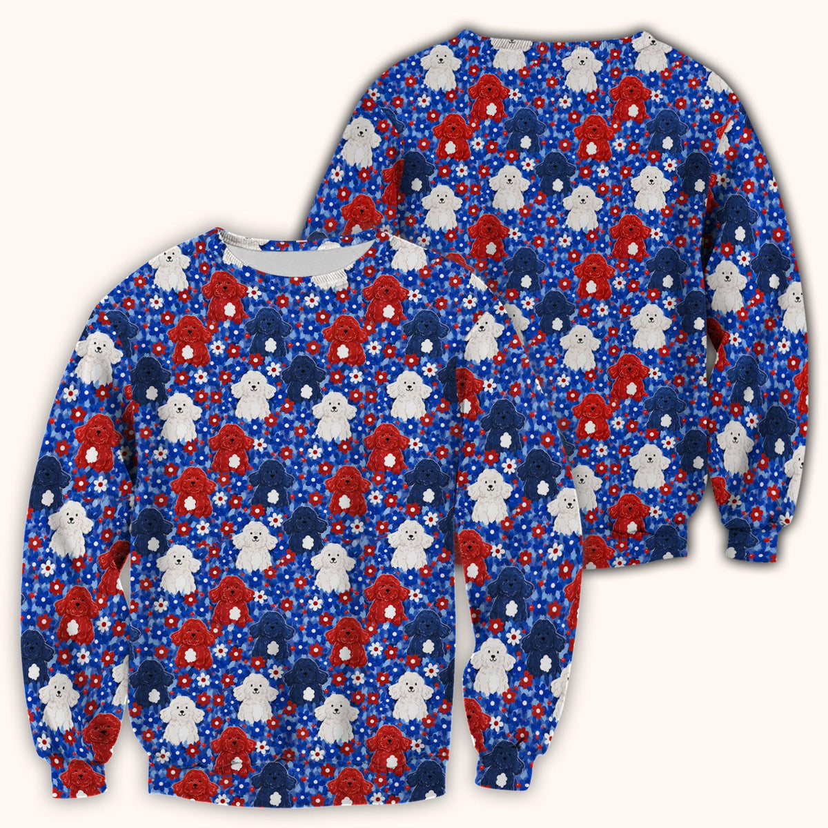Cute Poodle Floral Garden Print Scrub Top, Comfortable Scrubs for Nurses