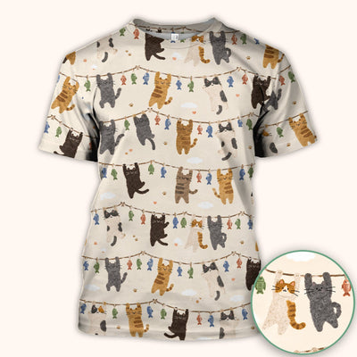 Cute Hanging Cat Fishline Pattern Scrub Top, Comfortable Scrubs for Nurses
