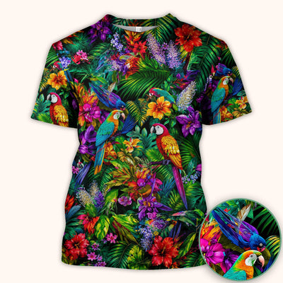 Tropical Parrot Jungle Blossom Pattern Scrub Top, Comfortable Scrubs for Nurses