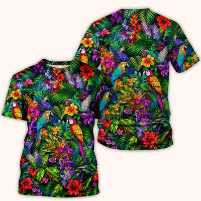 Tropical Parrot Jungle Blossom Pattern Scrub Top, Comfortable Scrubs for Nurses