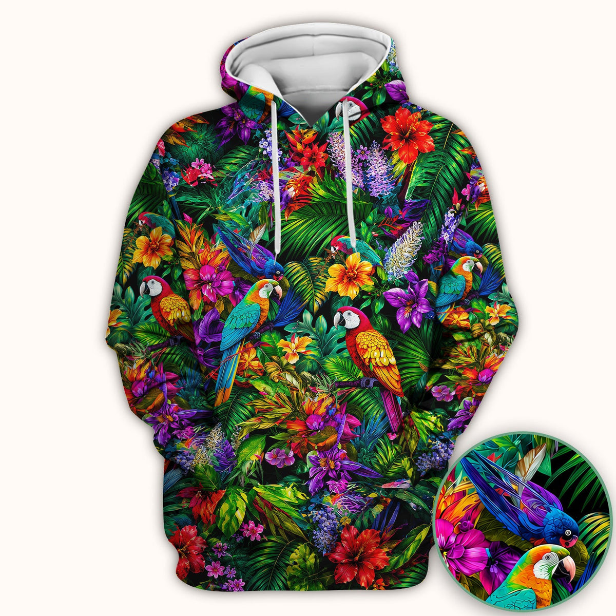 Tropical Parrot Jungle Blossom Pattern Scrub Top, Comfortable Scrubs for Nurses