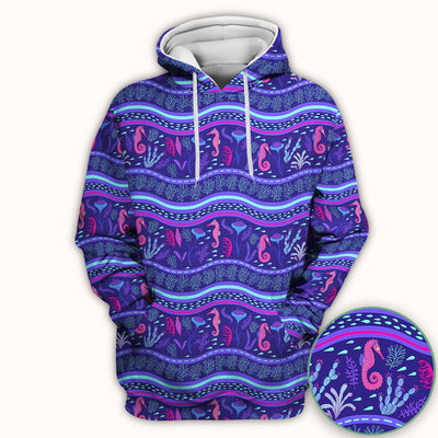 Purple Seahorse Ocean Pattern Scrub Top, Comfortable Scrubs for Nurses