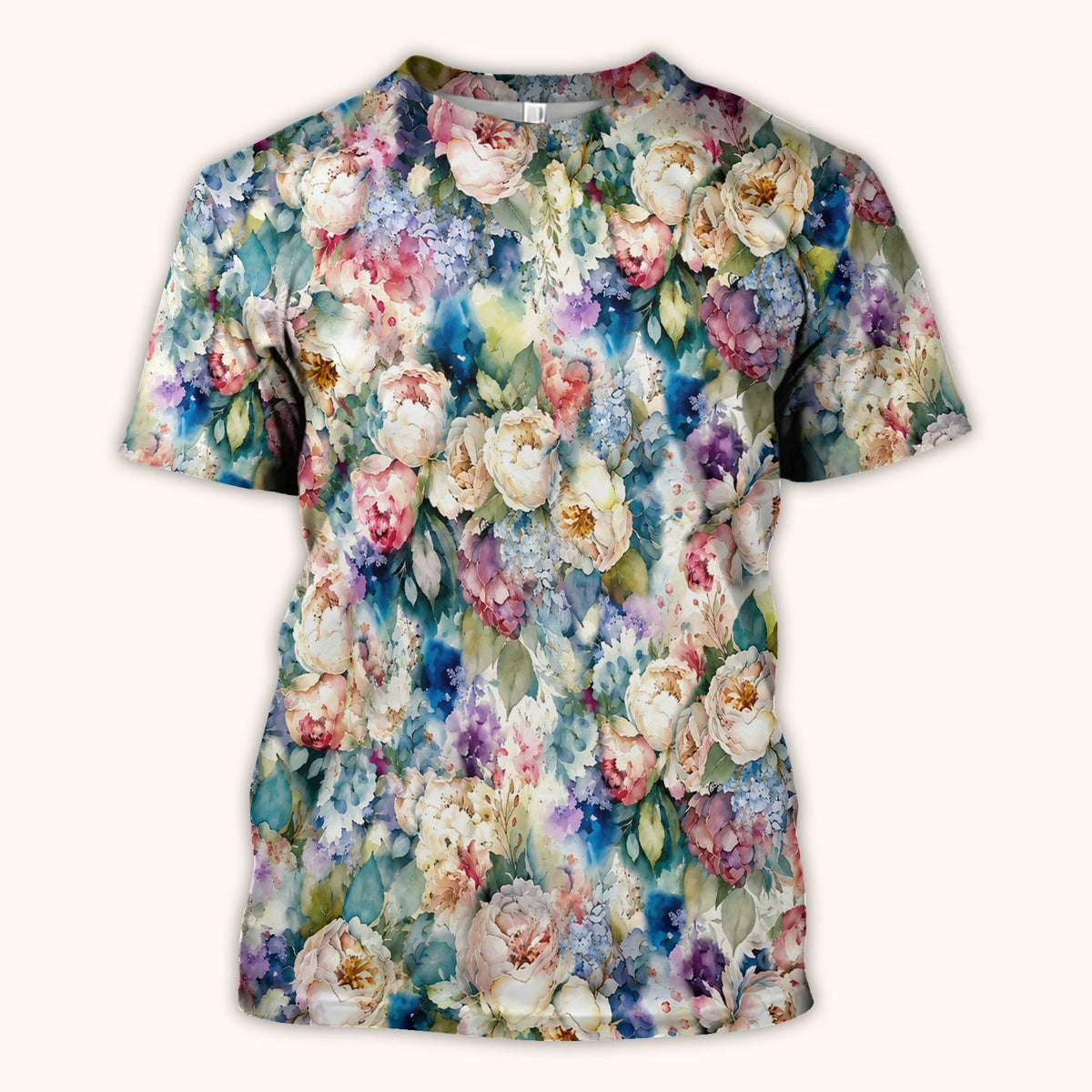 Watercolor Peony Hydrangea Floral Print Scrub Top, Comfortable Scrubs for Nurses