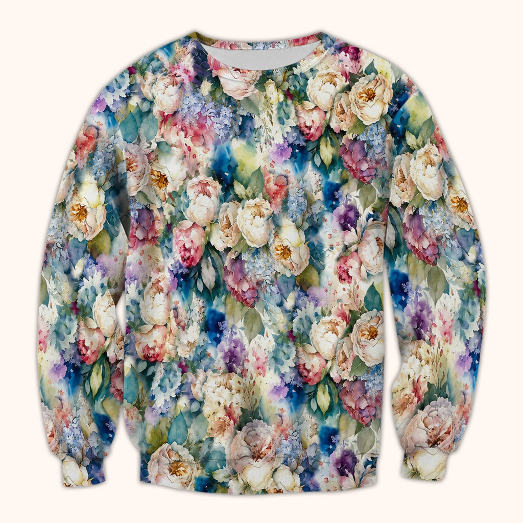 Watercolor Peony Hydrangea Floral Print Scrub Top, Comfortable Scrubs for Nurses