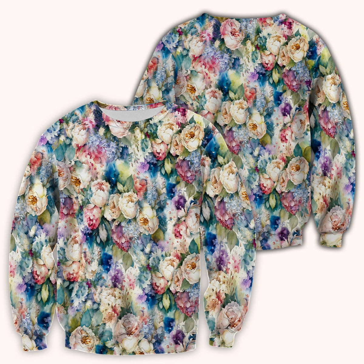 Watercolor Peony Hydrangea Floral Print Scrub Top, Comfortable Scrubs for Nurses