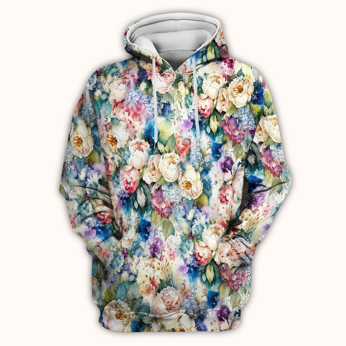 Watercolor Peony Hydrangea Floral Print Scrub Top, Comfortable Scrubs for Nurses