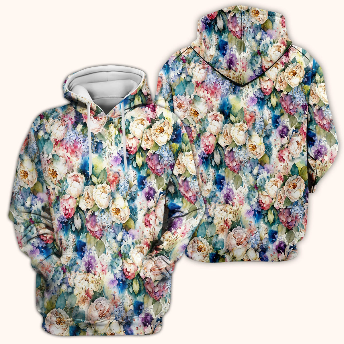 Watercolor Peony Hydrangea Floral Print Scrub Top, Comfortable Scrubs for Nurses